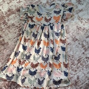 Charming Multicolor Chicken Print Kids Dress